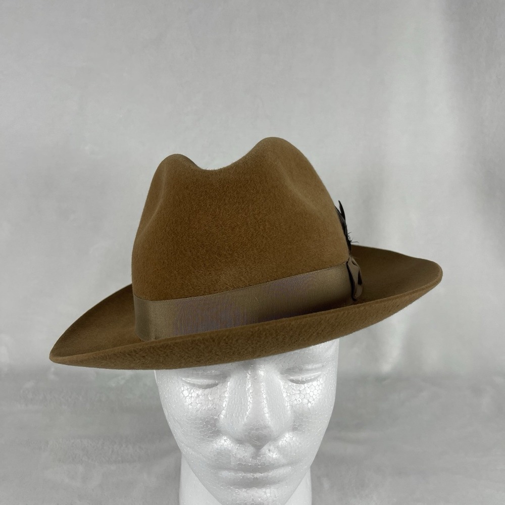 Vintage 50s Mallory Stetson Fedora Hat Mens 7 1/8 Brown Fur Felt Torino Quality